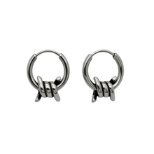 Load image into Gallery viewer, 14mm Barbed Wire Hoop Earrings Unisex Stainless Steel SE75