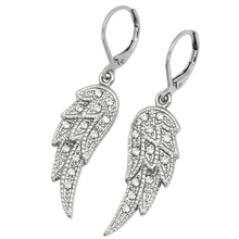 Load image into Gallery viewer, Ladies Angel Wing Bling Dangle Earrings Lever Backs Stainless Steel SE76