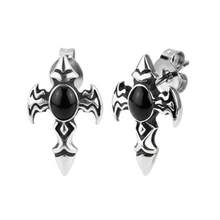 Load image into Gallery viewer, Religious Cross Post Earrings Black Stone Unisex Stainless Steel SE77