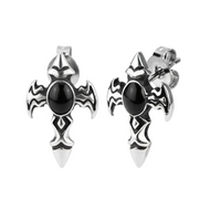Religious Cross Post Earrings Black Stone Unisex Stainless Steel SE77