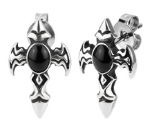 Load image into Gallery viewer, Religious Cross Post Earrings Black Stone Unisex Stainless Steel SE77