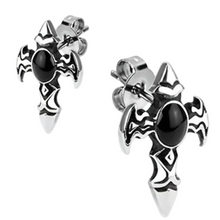 Load image into Gallery viewer, Religious Cross Post Earrings Black Stone Unisex Stainless Steel SE77