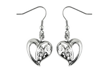 Load image into Gallery viewer, Biker Jewelry Ladies Dangle Heart French Wire Earrings Stainless Steel SE78