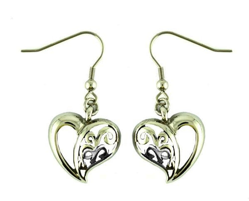 Biker Jewelry Ladies Dangle Heart French Wire Earrings Stainless Steel SE78