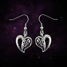 Load image into Gallery viewer, Biker Jewelry Ladies Dangle Heart French Wire Earrings Stainless Steel SE78