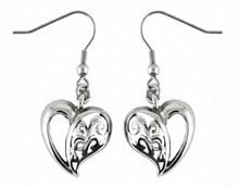 Load image into Gallery viewer, Biker Jewelry Ladies Dangle Heart French Wire Earrings Stainless Steel SE78
