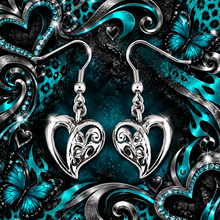Load image into Gallery viewer, Biker Jewelry Ladies Dangle Heart French Wire Earrings Stainless Steel SE78