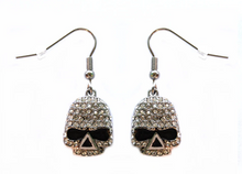 Load image into Gallery viewer, Biker Jewelry Ladies Bling Willie G Skull French Wire Earrings Stainless Steel SE79