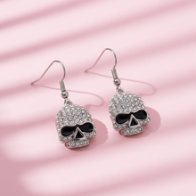 Load image into Gallery viewer, Ladies Bling Skull Dangle Earrings French Wire Stainless Steel SE79