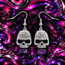 Load image into Gallery viewer, Ladies Bling Skull Dangle Earrings French Wire Stainless Steel SE79