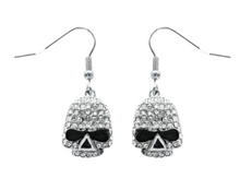 Load image into Gallery viewer, Ladies Bling Skull Dangle Earrings French Wire Stainless Steel SE79