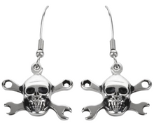 Load image into Gallery viewer, CrossWrench Skull Dangle Earrings Unisex 2 sizes Stainless Steel SE7
