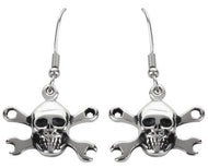 Biker Jewelry Skull & Wrenches French Wire Earrings Stainless Steel SE7