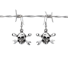 Load image into Gallery viewer, CrossWrench Skull Dangle Earrings Unisex 2 sizes Stainless Steel SE7