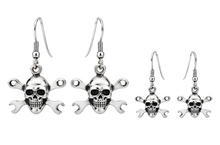Load image into Gallery viewer, CrossWrench Skull Dangle Earrings Unisex 2 sizes Stainless Steel SE7