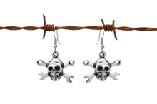 Load image into Gallery viewer, CrossWrench Skull Dangle Earrings Unisex 2 sizes Stainless Steel SE7