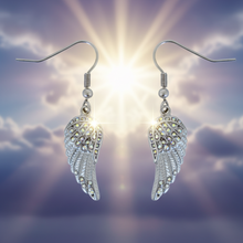 Load image into Gallery viewer, Ladies Silver/Iridescent Bling Mini Angel Wing Dangle Earrings French Wires SE83