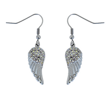 Load image into Gallery viewer, Ladies Silver/Iridescent Bling Mini Angel Wing Dangle Earrings French Wires SE83