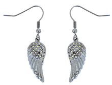 Load image into Gallery viewer, Ladies Silver/Iridescent Bling Mini Angel Wing Dangle Earrings French Wires SE83