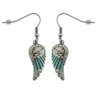 Ladies Silver/Turquoise, Iridescent Bling Mini Angel Wing Dangle Earrings French Wires SE84
