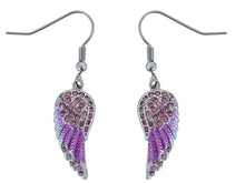 Load image into Gallery viewer, Ladies Silver/Pink, Pink Bling Mini Angel Wing Dangle Earrings French Wires SE85