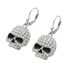 Load image into Gallery viewer, Ladies Bling Skull Dangle Earrings Lever Backs Stainless Steel SE86