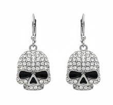 Load image into Gallery viewer, Ladies Bling Skull Dangle Earrings Lever Backs Stainless Steel SE86