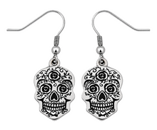 Load image into Gallery viewer, Women's Flat Sugar Skull Dangle Earrings French Wires Stainless Steel SE87