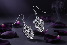 Load image into Gallery viewer, Women's Flat Sugar Skull Dangle Earrings French Wires Stainless Steel SE87