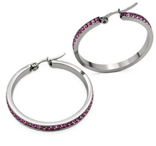 Load image into Gallery viewer, Ladies Pink Crystal Silver Hoop Earrings 2 sizes Stainless Steel SE88