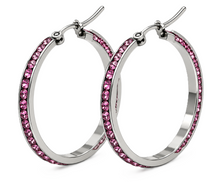 Load image into Gallery viewer, Ladies Pink Crystal Silver Hoop Earrings 2 sizes Stainless Steel SE88