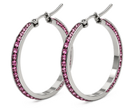 Ladies Pink Crystal Silver Hoop Earrings 2 sizes Stainless Steel SE88