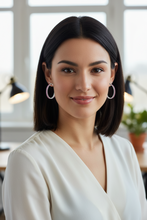 Load image into Gallery viewer, Ladies Pink Crystal Silver Hoop Earrings 2 sizes Stainless Steel SE88