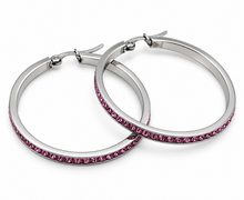 Load image into Gallery viewer, Ladies Pink Crystal Silver Hoop Earrings 2 sizes Stainless Steel SE88