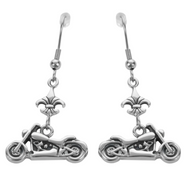 Fleur De Lis Motorcycle Dangle Earrings Unisex French Wires Stainless Steel SE28