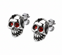 Load image into Gallery viewer, EARRINGS Unisex Stainless Skull W/ Red Eyes Post earrings SE8