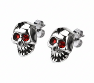Red Eyed Skull Post Earrings Unisex Stainless Steel SE8