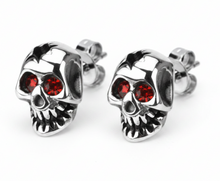 Load image into Gallery viewer, EARRINGS Unisex Stainless Skull W/ Red Eyes Post earrings SE8