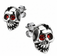Load image into Gallery viewer, EARRINGS Unisex Stainless Skull W/ Red Eyes Post earrings SE8