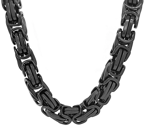 10mm Black Byzantine Necklace / Chain Stainless Steel Heavy Metal Jewelry Men's CH37