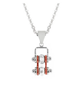 Women's Mini Motorcycle Bike Chain Pendant Chrome & Candy Red Stainless Steel SP100
