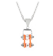 Women's Mini Motorcycle Bike Chain Pendant Chrome and a True Orange Stainless Steel SP101