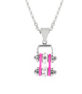 Women's Mini Motorcycle Bike Chain Pendant Chrome & Hot Pink Stainless Steel SP102