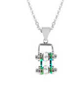 Women's Mini Motorcycle Bike Chain Pendant Chrome & Iridescent Stainless Steel SP103