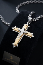 Load image into Gallery viewer, Three Layer Cross Two Tone Pendant on Open Link Chain Religious Cross Unisex Necklace SP104