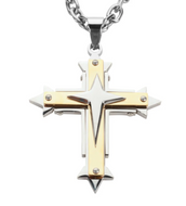 Three Layer Cross Two Tone Pendant on Open Link Chain Religious Cross Unisex Necklace SP104