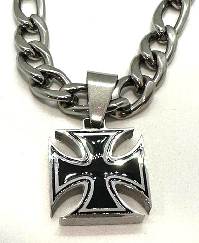 Solid & Strong Small Iron Cross Pendant Three Chains to Choose from Stainless Steel