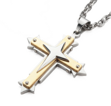 Load image into Gallery viewer, Three Layer Cross Two Tone Pendant on Open Link Chain Religious Cross Unisex Necklace SP104