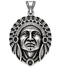 Load image into Gallery viewer, Native American Indian Chief Headdress Pendant Necklace Stainless Steel Unisex P105