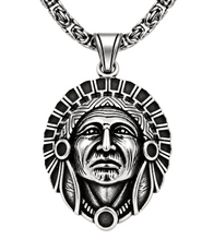 Load image into Gallery viewer, Native American Indian Chief Headdress Pendant Necklace Stainless Steel Unisex P105